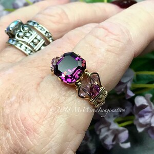 Amethyst Ring Genuine Swarovski Vintage Crystal Handmade Ring, Unique Engagement Ring, February Birthstone image 6