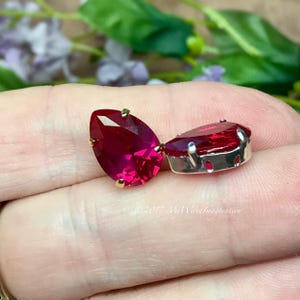 Ruby 14x10mm Pear Shape Lab-Grown Faceted Gemstone, With/Without Silver or Gold Plated Sew On Type Setting, Bead Embroidery Component image 4