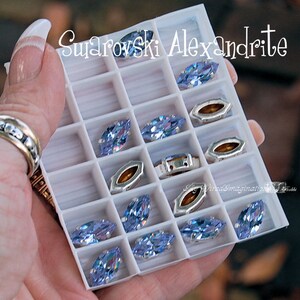 Alexandrite Color Change Crystal Vintage Swarovski, 15x7mm Navette, Art 4200 with Setting, June Birthstone, Bead Embroidery Component image 2