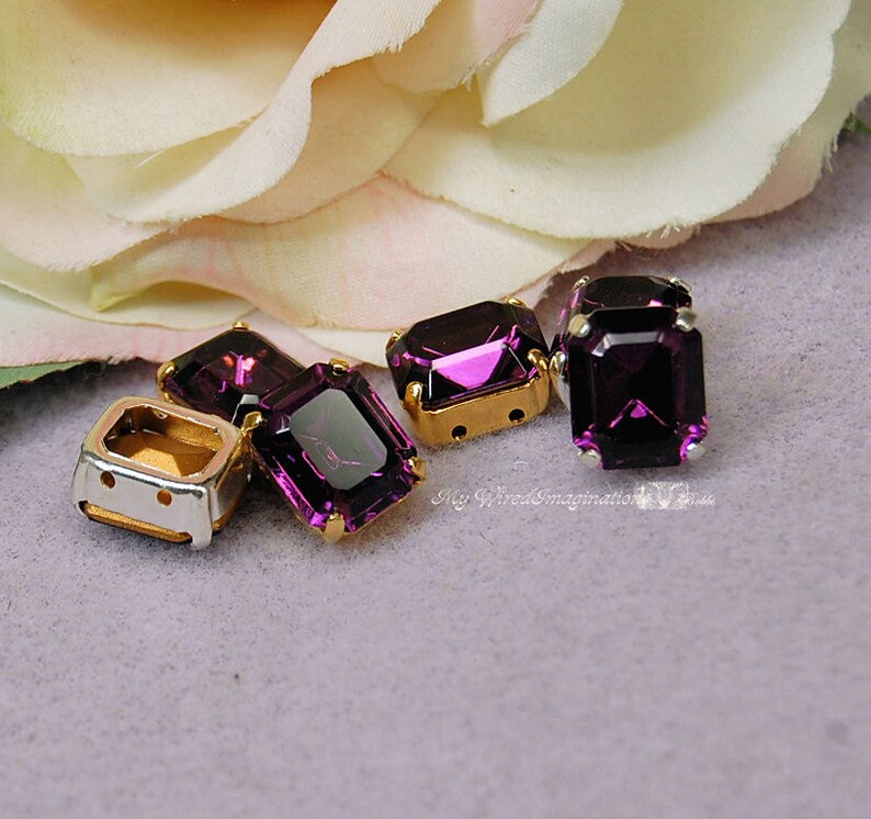 1 Pc Amethyst Vintage Swarovski Crystal 12x10 mm Octagon GF 4610 Crystal, Crystal Sew On, February Birthstone, Swarovski Crystal Setting image 1