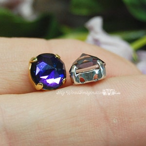 Heliotrope 1 pc Rare Vintage Swarovski 8mm Art 2020 FlatBack With Setting Crystal Sew On, Bead Embroidery Component