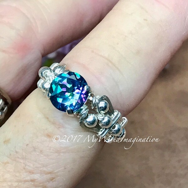 Mystic Topaz Peacock Blue Handmade Ring Genuine Mystic image 3