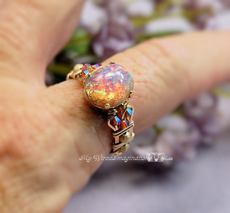 Pink Opal Ring Vintage West German 1950's Glass, Handmade Ring, October Birthstone image 4