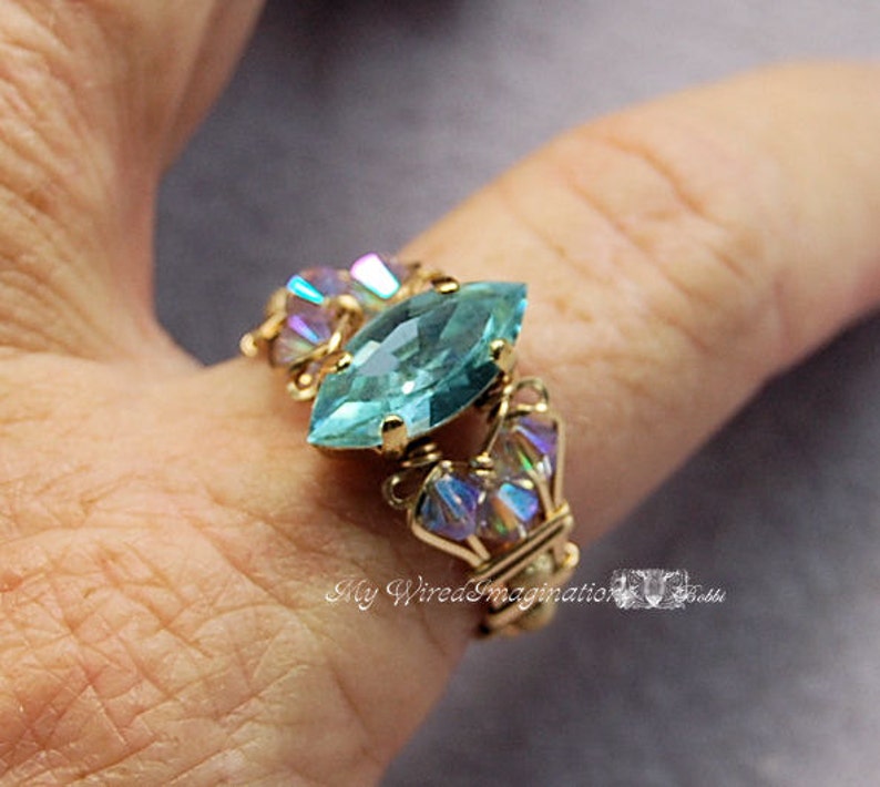 Swarovski Alexandrite Navette Marquise Handmade Ring, Color Change Crystal Ring, June Birthstone image 5