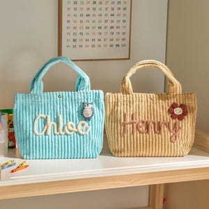 Personalized Corduroy Kids Lunch Bag: Chunky Knit Name Patch