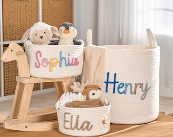 Personalized Rope Cotton Baby Basket: Nursery Toy Storage