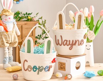 Personalized Easter Basket | Rope Cotton Baby Gift Basket | Easter Egg Hunt Basket | Baby Name Basket | Bunny Basket | Easter basket
