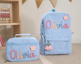 Gepersonaliseerde corduroy kinderlunchtas | Geïsoleerd, gebreide naam