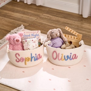 Personalisierter Babykorb | Seil Baumwolle Baby Geschenkkorb | Baby-Geschenk-Korb | Neugeborenen Geschenk | Baby-Dusche-Geschenk | Spielzeug Organizer | Kinderzimmer Geschenk