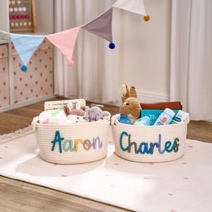 Personalisierter Babykorb | Seil Baumwolle Baby Geschenkkorb | Baby-Geschenk-Korb | Neugeborenen Geschenk | Baby-Dusche-Geschenk | Spielzeug Organizer | Kinderzimmer Geschenk