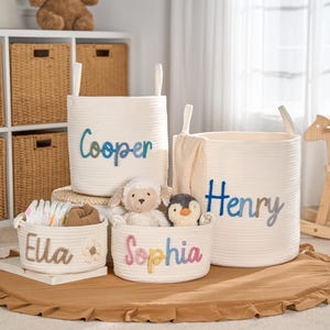 Panier pour bébé personnalisé en corde de coton : rangement des jouets pour chambre d'enfant