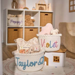 Personalisierter Babykorb | Seil Baumwolle Baby Geschenkkorb | Baby-Geschenk-Korb | Neugeborenen Geschenk | Baby-Dusche-Geschenk | Spielzeug Organizer | Kinderzimmer Geschenk
