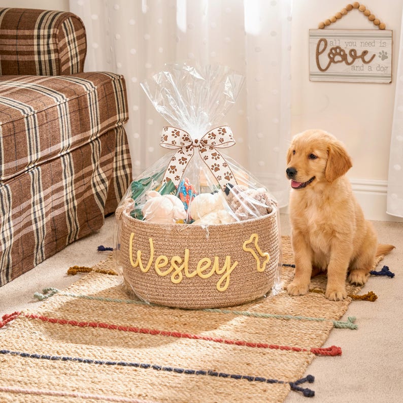Personalized Pet Toy Basket | Custom Cotton Rope Storage image 8