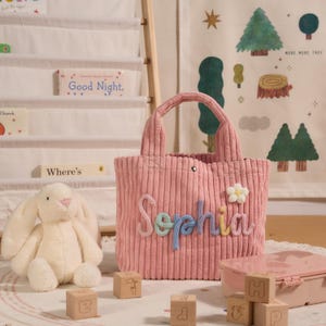 Personalized Corduroy Kids Lunch Bag: Chunky Knit Name Patch