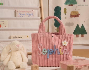 Personalized Corduroy Kids Lunch Bag: Chunky Knit Name Patch