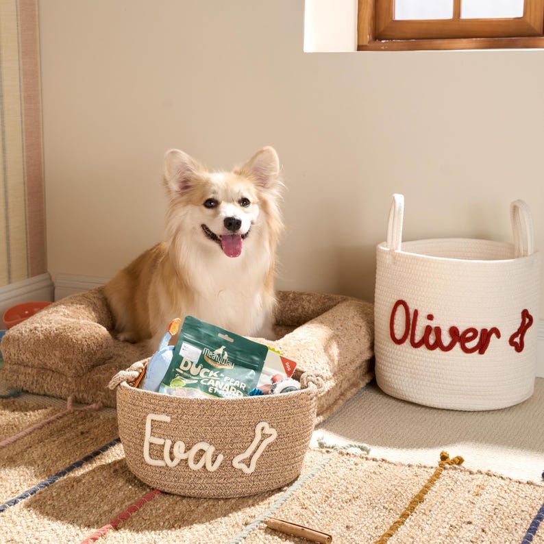 Personalized Pet Toy Basket | Custom Cotton Rope Storage image 18