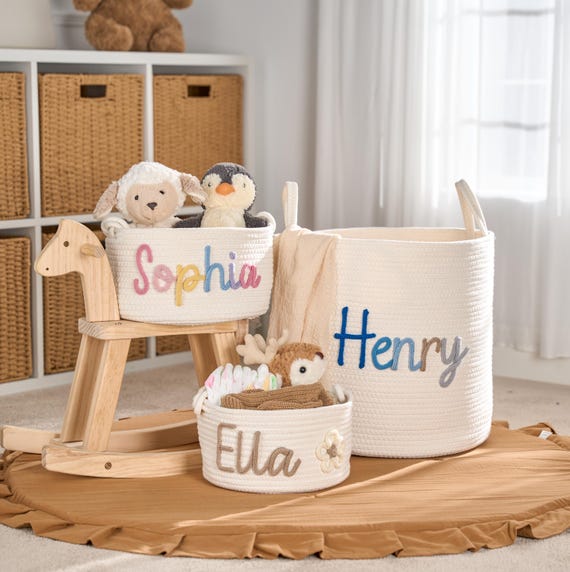 Personalized Rope Cotton Baby Basket: Nursery Toy Storage