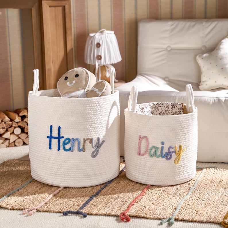 Personalized Rope Cotton Baby Basket: Nursery Toy Storage image 8