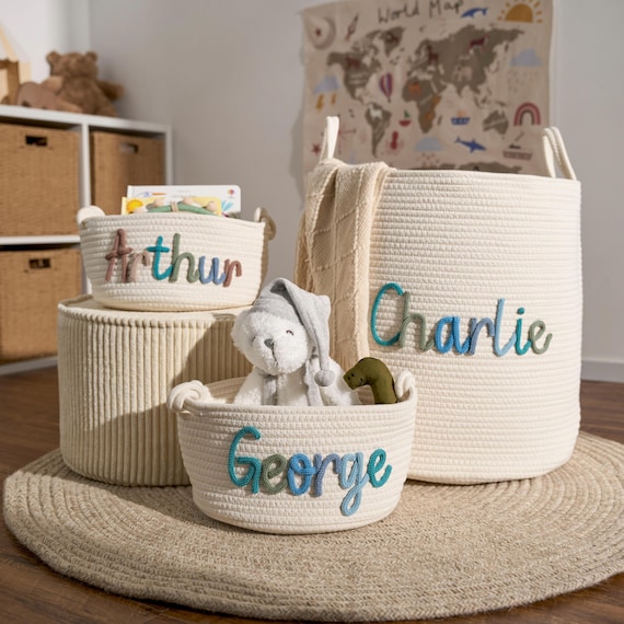 Personalized Rope Cotton Baby Basket: Nursery Toy Storage