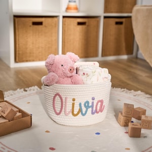 Personalisierter Babykorb | Seil Baumwolle Baby Geschenkkorb | Baby-Geschenk-Korb | Neugeborenen Geschenk | Baby-Dusche-Geschenk | Spielzeug Organizer | Weihnachtsgeschenk