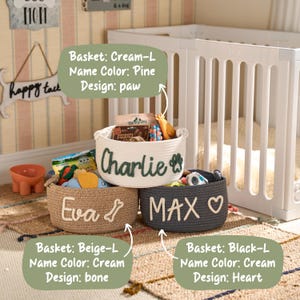 Personalized Pet Toy Basket | Custom Cotton Rope Storage image 2