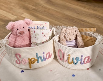 Personalized Baby Basket | Rope Cotton Baby Gift Basket | Baby Gift Basket| Newborn Gift | Baby Shower Gift | Toy Organizer | Nursery Gift