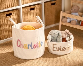 Personalized Rope Cotton Baby Basket: Nursery Toy Storage