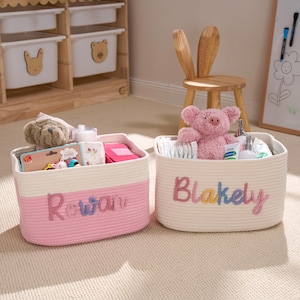 Personalisierter Babykorb | Seil Baumwolle Baby Geschenkkorb | Baby-Geschenk-Korb | Neugeborenen Geschenk | Baby-Dusche-Geschenk | Spielzeug Organizer | Kinderzimmer Geschenk