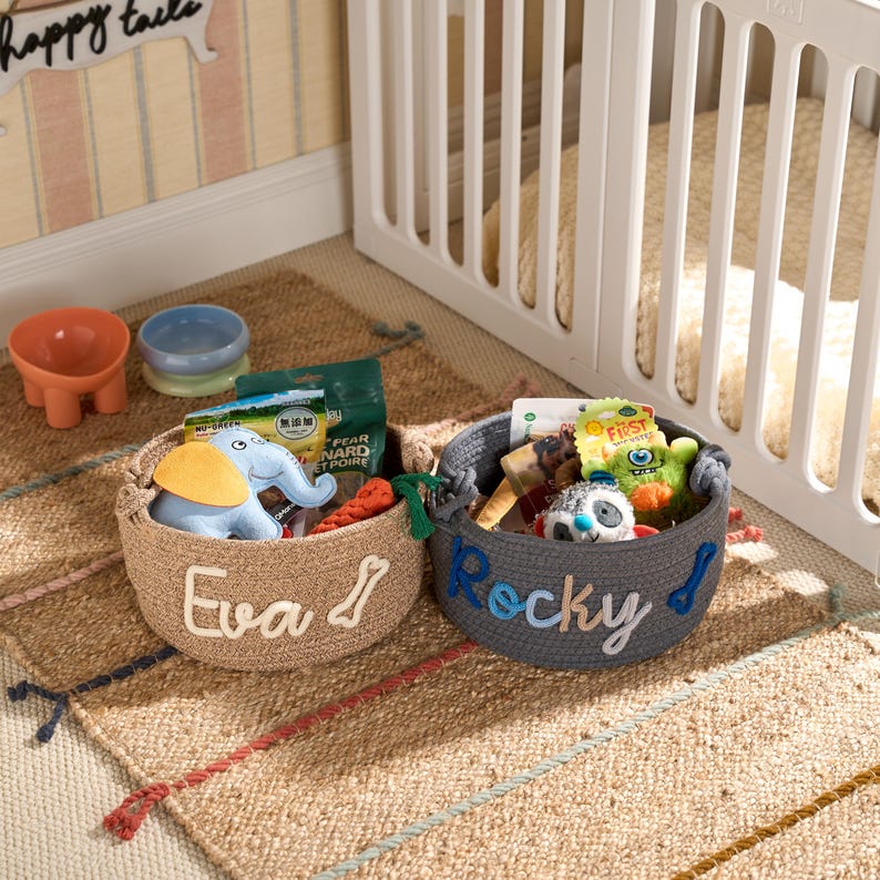 Personalized Pet Toy Basket | Custom Cotton Rope Storage image 12