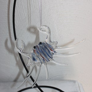 Hand blown glass crab ornament, shades of blue and orange color, ready to ship