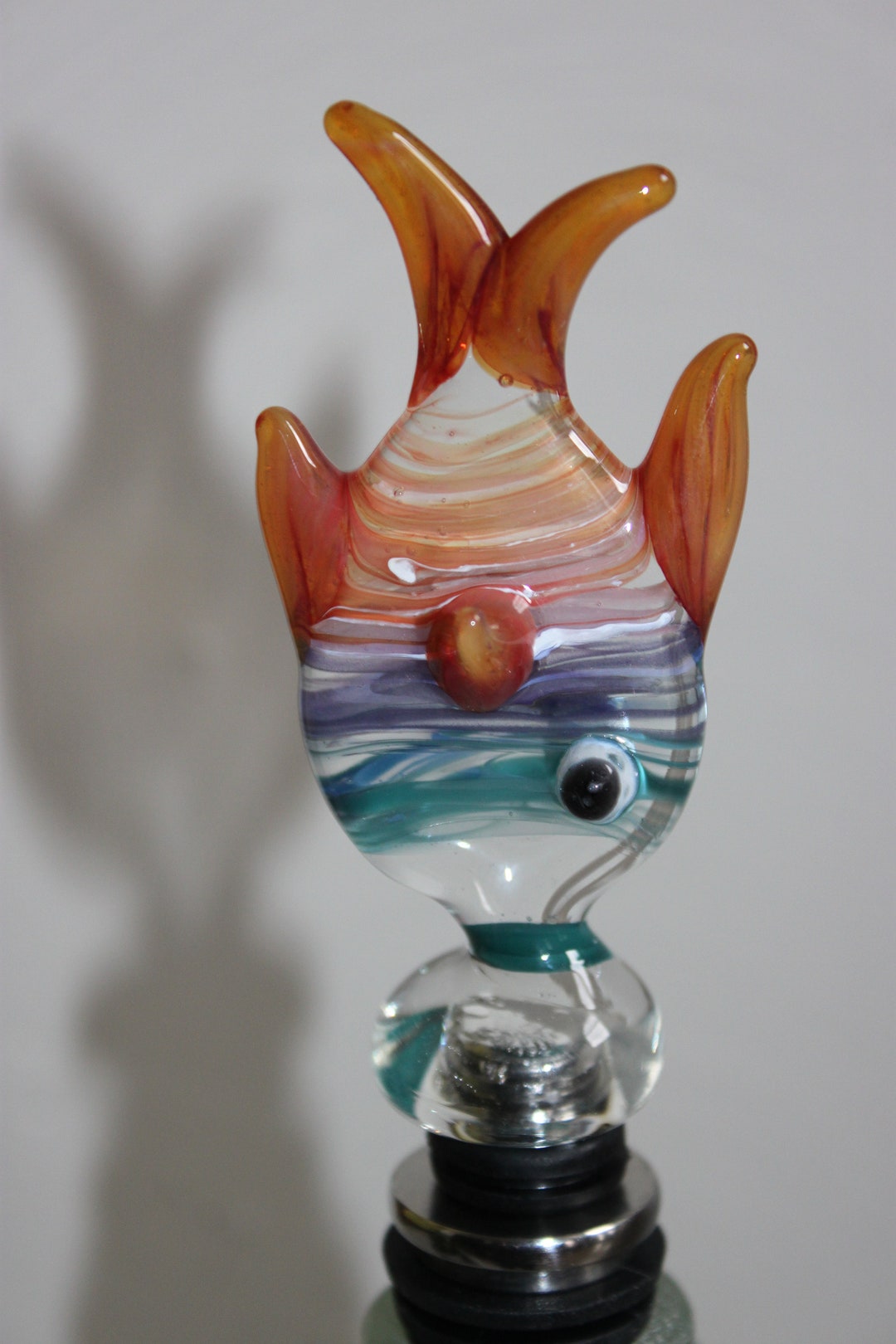 Hand Blown Glass Fish Wine Stopper Teal Blue Purple Pink and Etsy