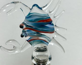 Hand blown glass crab wine stopper, blue color, ready to ship