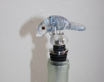 Hand blown glass manatee wine stopper, ready to ship