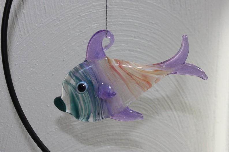 ready to ship Hand blown glass fish ornament teal purple and melba melange color