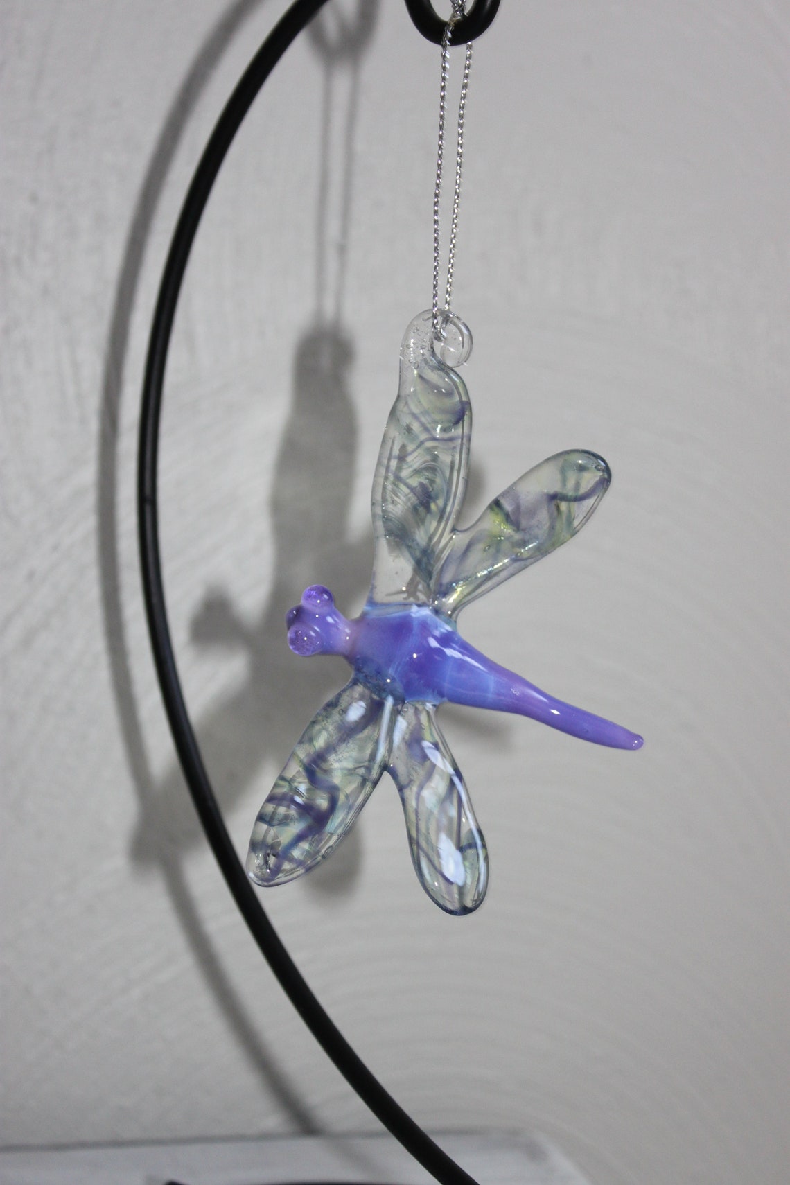 Hand blown glass dragonfly ornament purple and blue color Etsy
