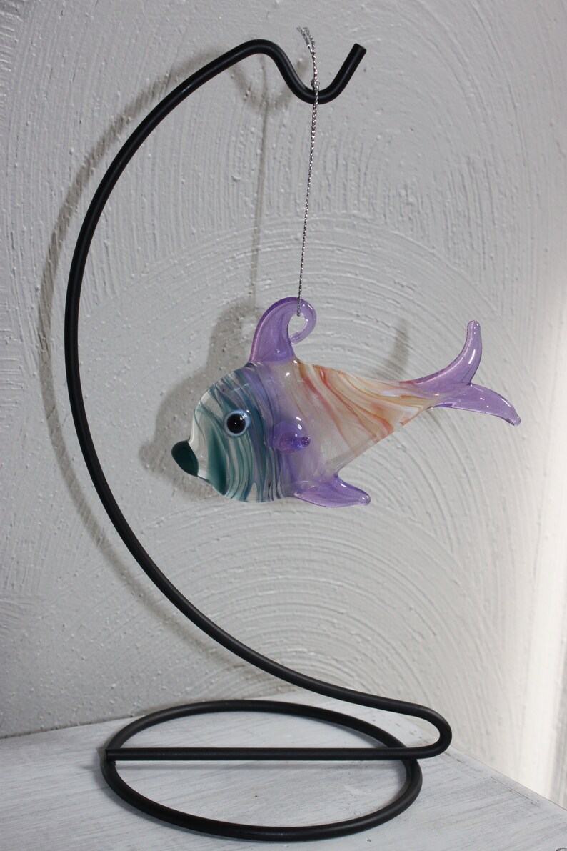 ready to ship Hand blown glass fish ornament teal purple and melba melange color