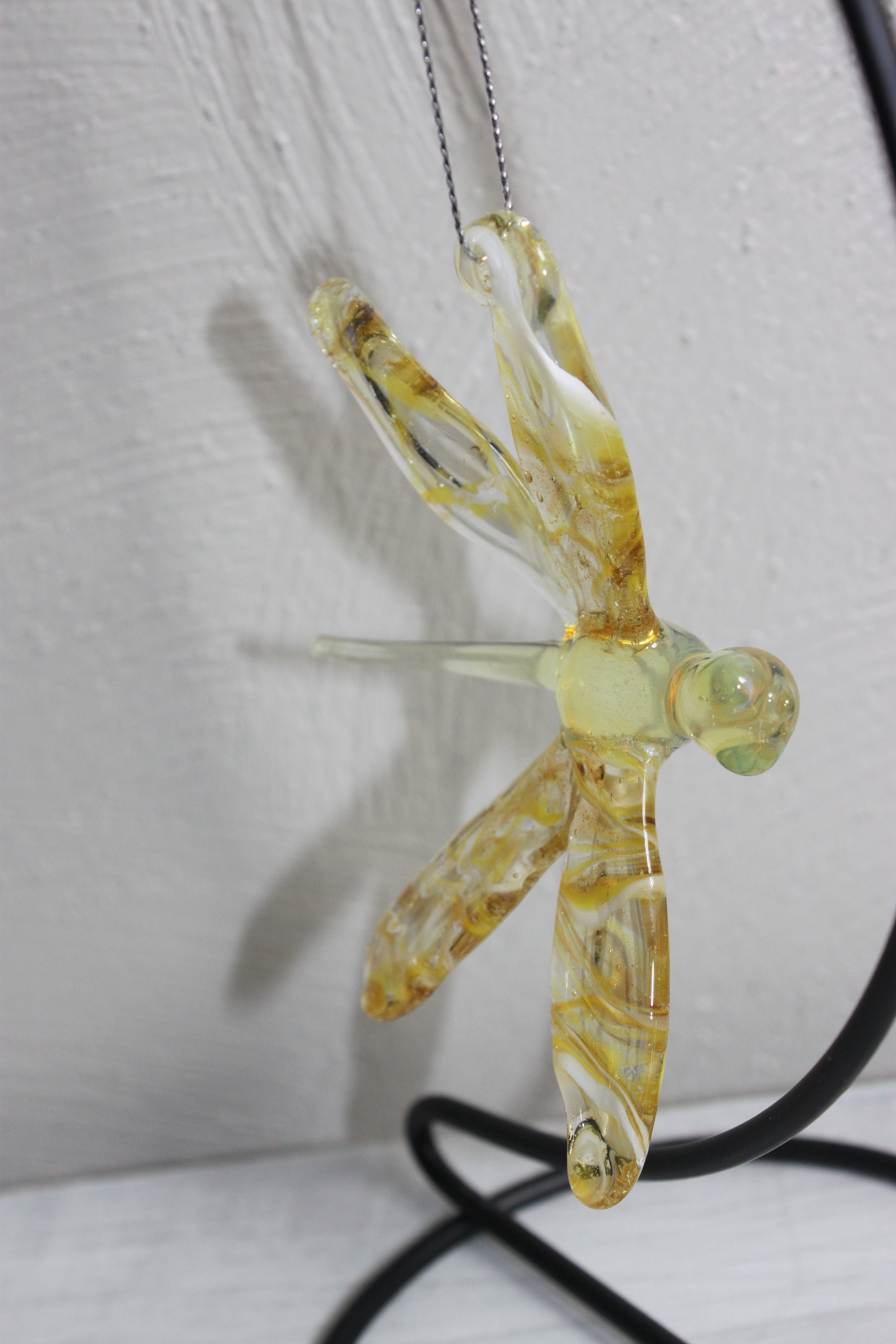 Hand blown glass dragonfly ornament shades of yellow ready Etsy