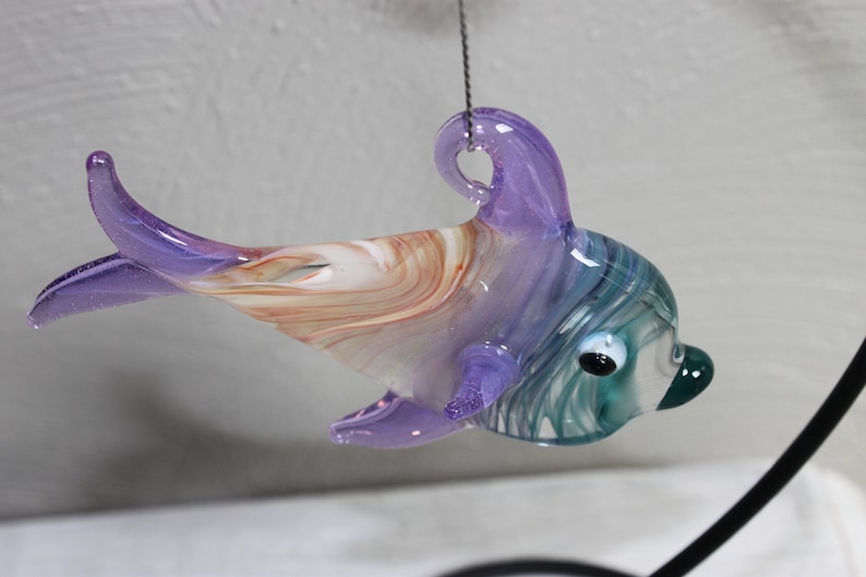 ready to ship Hand blown glass fish ornament teal purple and melba melange color