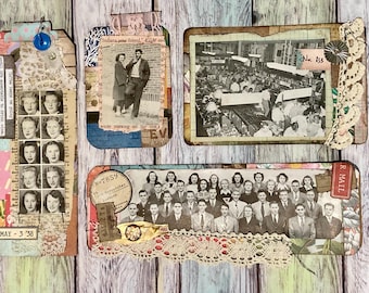 Vintage Photo Junk Journal Tags, Handmade Ephemera, Set of 4, set no 001