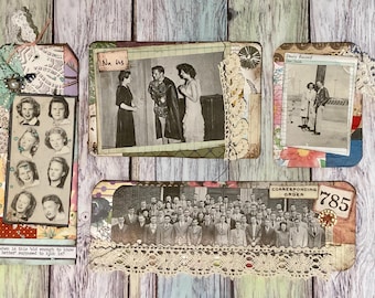 Vintage Photo Junk Journal Tags, Ephemera Embellishments, Set of 4, Set no 004