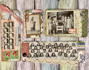 Vintage Photo Junk Journal Tags, Ephemera Embellishments, Set of 4, Set no 002