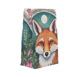 Polyester Lunch Bag - Bohemian Fox, Wildlife & Botanical Theme, Animal Lover Gift, Hippie Style Food Storage, Office Meals, Student Lunch