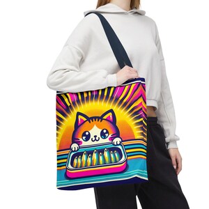 Bolsa de mano - Gato atigrado sardina - Diseño de gatito naranja kawaii - Bolsa con estampado de mariscos - Regalo con temática de gatos - Bolsa de festival hippie, regalo lindo