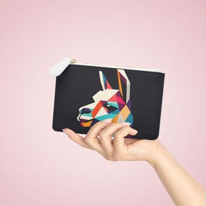 Mini-clutch - alpaca geometrisch abstract portret, boho veganistisch lederen reisaccessoire, clutch met ritssluiting - minimalistisch ontwerp - kaart