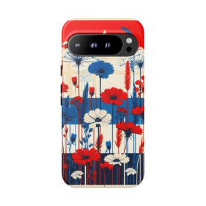 Google Pixel / Samsung Galaxy / iPhone Tough Case - Beige, Red White Blue, Indigo - Wildflowers, July 4th - Patriotic, Independence Day