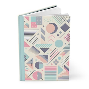 1980s Pastel Geometric Print, Hardcover Journal Matte, 150 lined pages, new wave, retro style, vintage theme notebook