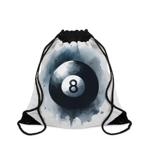 Aquarell 8 Ball Kordelzug - Minimalistische Stil Sporttasche, Tagestasche, Billard Thema - Schwarz und Weiß String Rucksack für Casual, Spiele