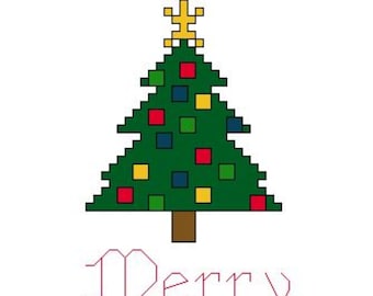 Merry Christmas Tree Cross Stitch Pattern Instant Digital PDF Download