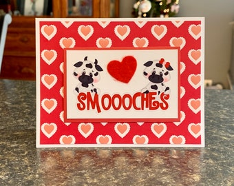Valentines day cow smoooches  hearts card