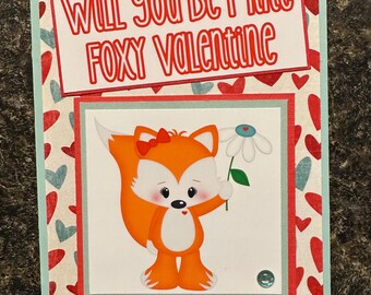 Tarjetas del Día de San Valentín de Fox con corazones rojos, blancos y aguamarina ¿Serás mío? Foxy Valentine
